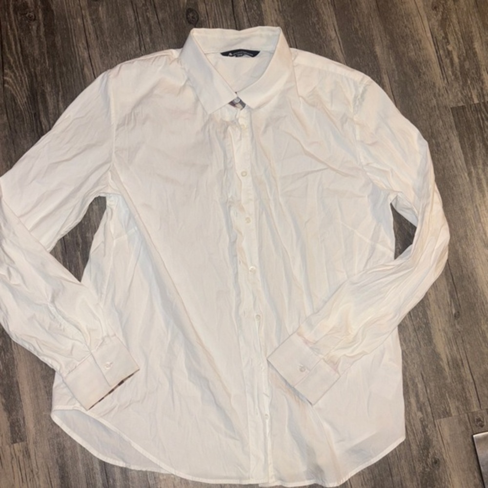 Aquascutum woman’s white / plaid collar oxford white blouse size 10